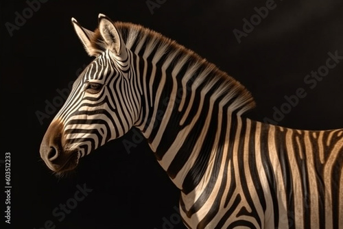 Beautiful zebra with lines in the savannah close up photography. Ai generated © dragomirescu