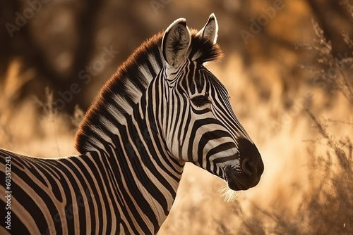 Beautiful zebra with lines in the savannah close up photography. Ai generated