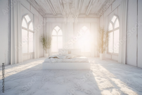 The holy light in white bedroom at the white morning