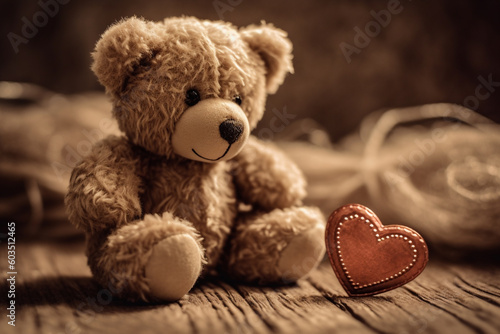 Teddy bear toy with love heart. Ai generated
