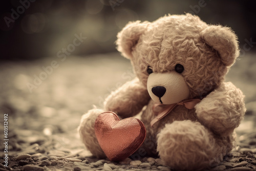 Teddy bear toy with love heart. Ai generated