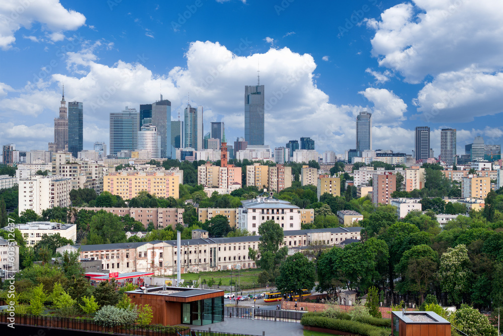 Aerial panorama of Warsaw city during sunset. Aerial panorama of Warsaw city during sunset.