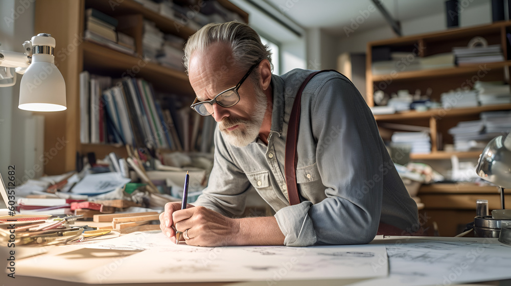 architect working on a new drawing architect working on a new drawing