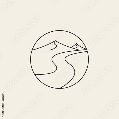 river mountain line art logo design vector.