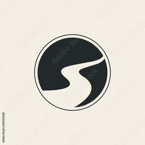 river silhouette line art logo design vector.