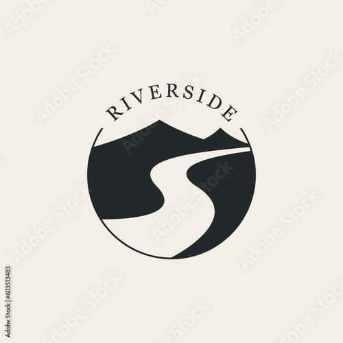 river mountain line art logo design vector silhouette.