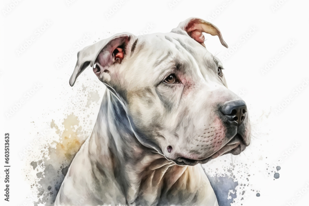 Generative AI. Dogo Argentino. Cute head of white dog. Animal illustration. Generative AI. Dogo Argentino. Cute head of white dog. Animal illustration.