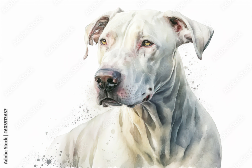 Generative AI. Dogo Argentino. Cute head of white dog. Animal illustration.