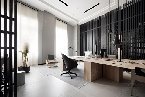 Un bureau moderne Design d'intérieur Vue de l'ensemble du bureau, generative ai
