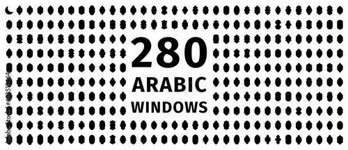 280 arabic window set. Traditional arabic windows. Islamic windows and arches. Brochure, book or greeting card template.