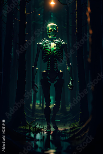 Illustration of horror skeleton in dark environment © Robert Rozbora