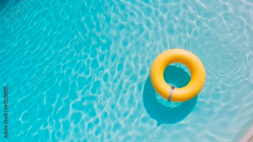 Yellow ring float in swimming pool. concept of relaxation, vacation, summer time. Generative AI