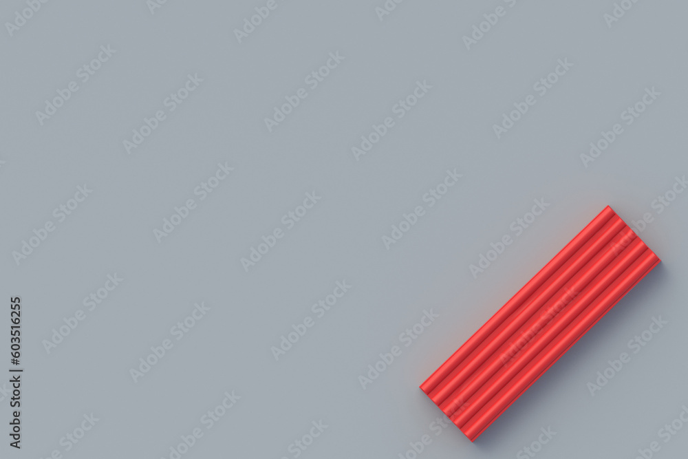 Plasticine brick in corner on gray background. Modeling clay. Toy for kids. Preschool education. Top view. Copy space. 3d render Plasticine brick in corner on gray background. Modeling clay. Toy for kids. Preschool education. Top view. Copy space. 3d render