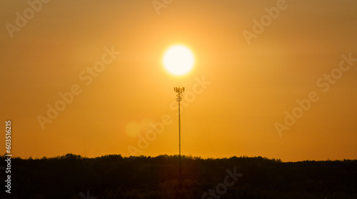 Aerial Of Cell Tower At Sunset