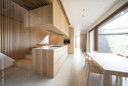 en bois moderne espace intérieur espace ouvert contemporain, generative ai  © Yau