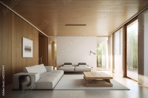 en bois moderne espace intérieur espace ouvert contemporain, generative ai 
