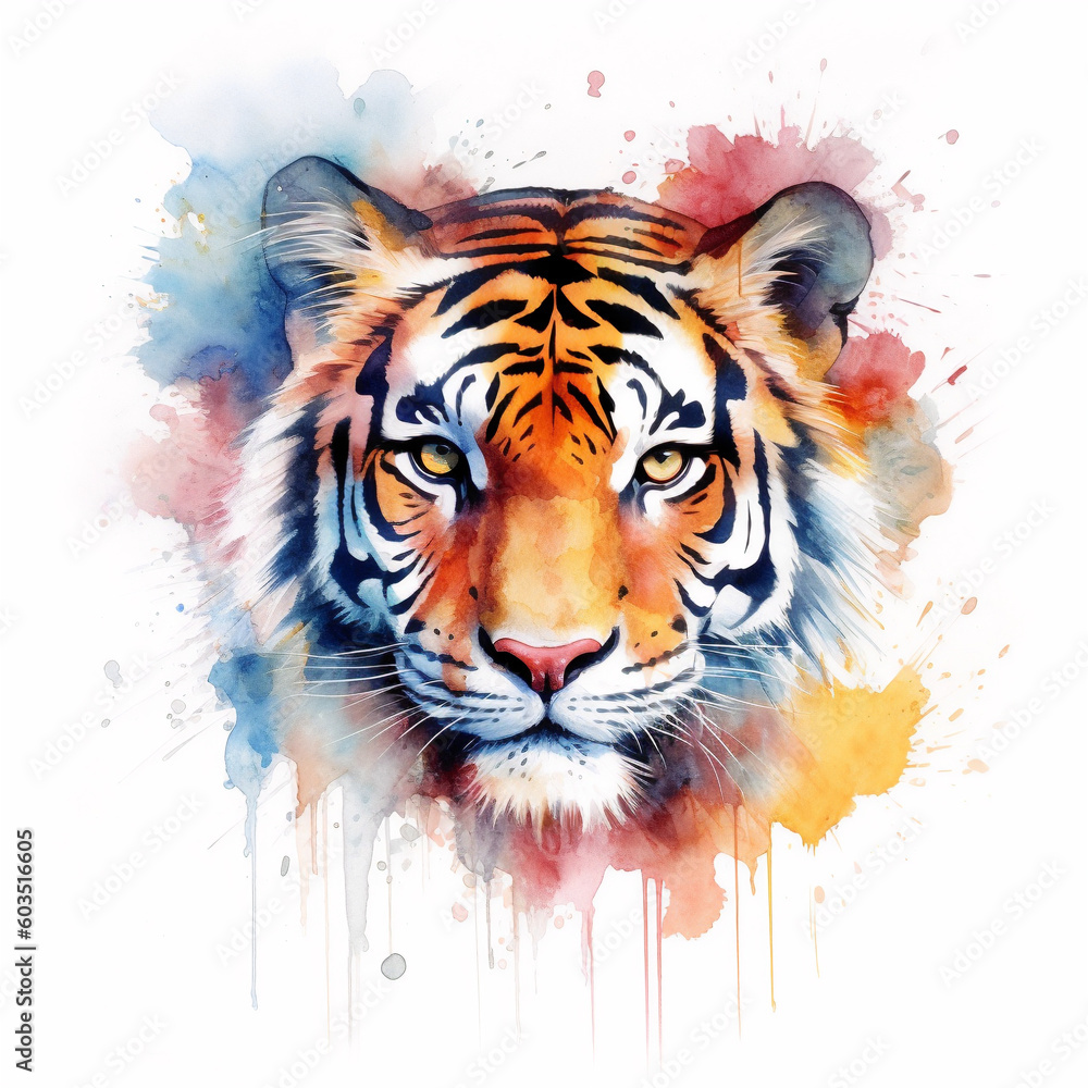A cute Tiger in Watercolor, Portrait Picture, centered Tiger. generative ai.