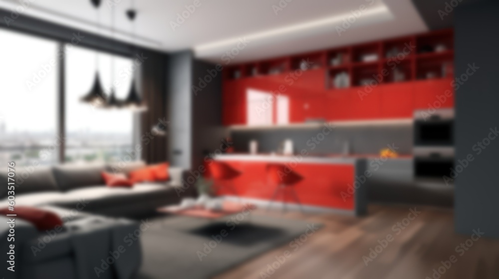 Blurred Modern Home Interior Design. Contemporary Living Room illustration. Generative AI.