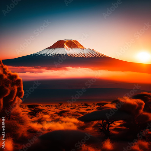 Sunset at mountain Kilimanjaro Tanzania and Kenya  travel summer holiday vacation idea concept  image ai generate
