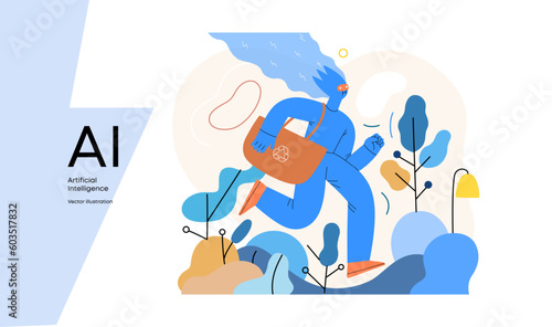 Artificial intelligence  Ecology -modern flat vector concept illustration of AI effectively managing responsible consumption and recycling. Metaphor of AI advantage  superiority and dominance concept