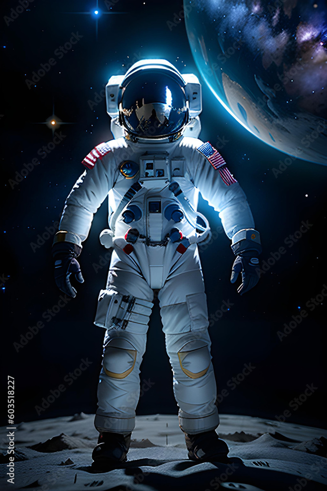 Naklejka premium Realistic illustration of astronaut on alien planet.