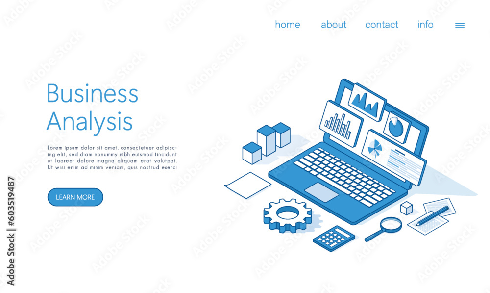 Landing page template business analysis concept illustration. Isometric vector. Landing page template business analysis concept illustration. Isometric vector.
