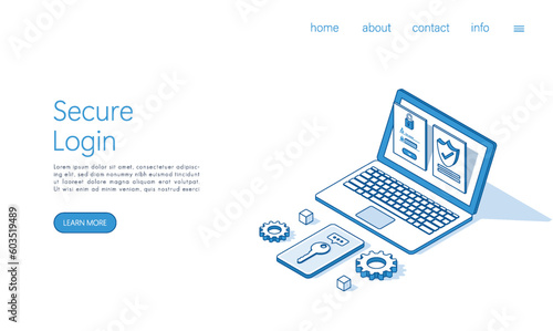 Landing page template Secure login and sign up concept illustration. Isometric vector.