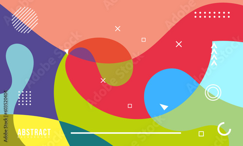 Colorful Abstract Memphis Fluid and Geometric Background. Multi Color Background Template. Modern Design Template For Your ad Banner, Poster, Cover, Web page, Brochure, and flyer. Vector Eps 10