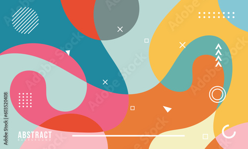 Colorful Abstract Memphis Fluid and Geometric Background. Multi Color Background Template. Modern Design Template For Your ad Banner, Poster, Cover, Web page, Brochure, and flyer. Vector Eps 10