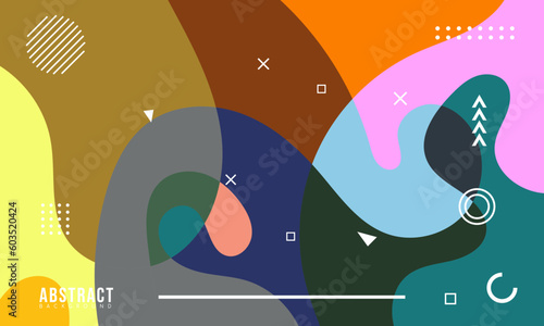 Colorful Abstract Memphis Fluid and Geometric Background. Multi Color Background Template. Modern Design Template For Your ad Banner, Poster, Cover, Web page, Brochure, and flyer. Vector Eps 10