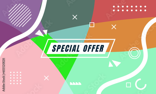 Colorful Abstract Memphis Fluid and Geometric Background. Multi Color Background Template. Modern Design Template For Your ad Banner, Poster, Cover, Web page, Brochure, and flyer. Vector Eps 10