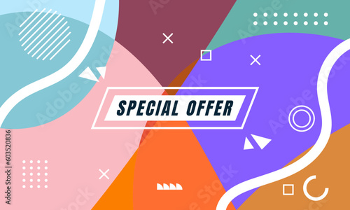 Colorful Abstract Memphis Fluid and Geometric Background. Multi Color Background Template. Modern Design Template For Your ad Banner, Poster, Cover, Web page, Brochure, and flyer. Vector Eps 10