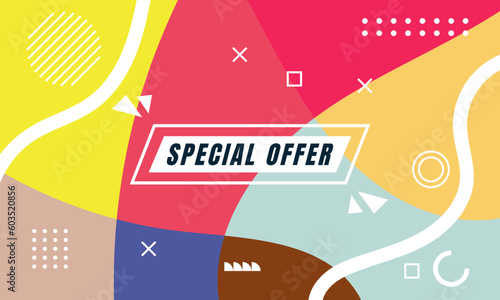 Colorful Abstract Memphis Fluid and Geometric Background. Multi Color Background Template. Modern Design Template For Your ad Banner, Poster, Cover, Web page, Brochure, and flyer. Vector Eps 10