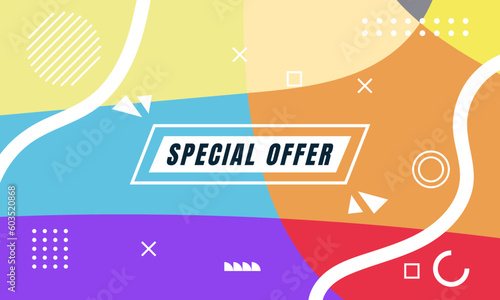 Colorful Abstract Memphis Fluid and Geometric Background. Multi Color Background Template. Modern Design Template For Your ad Banner, Poster, Cover, Web page, Brochure, and flyer. Vector Eps 10