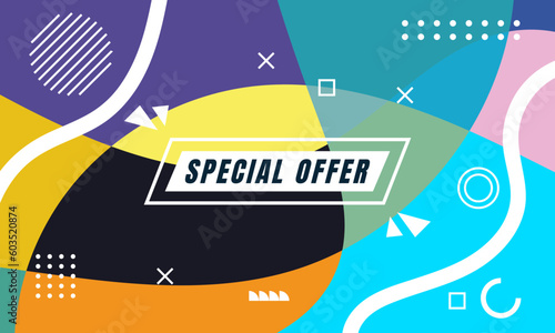 Colorful Abstract Memphis Fluid and Geometric Background. Multi Color Background Template. Modern Design Template For Your ad Banner, Poster, Cover, Web page, Brochure, and flyer. Vector Eps 10