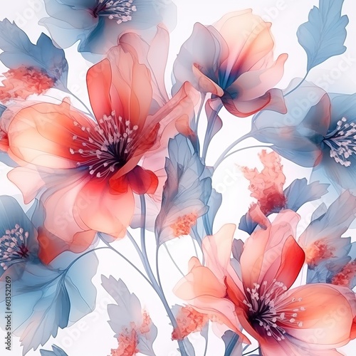 Luxurious floral elements, botanical background or wallpaper design, prints and invitations, postcards. Generative AI