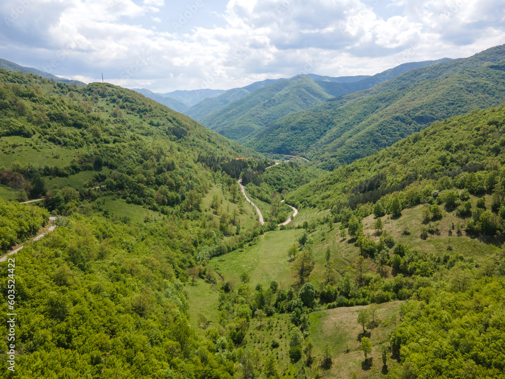 Aerial view of Iskar River Gorge near village of Ochindol, Bulgaria