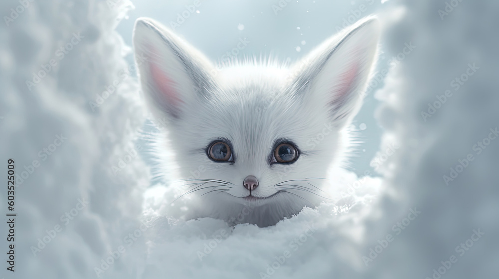 Cute fox with snowfall