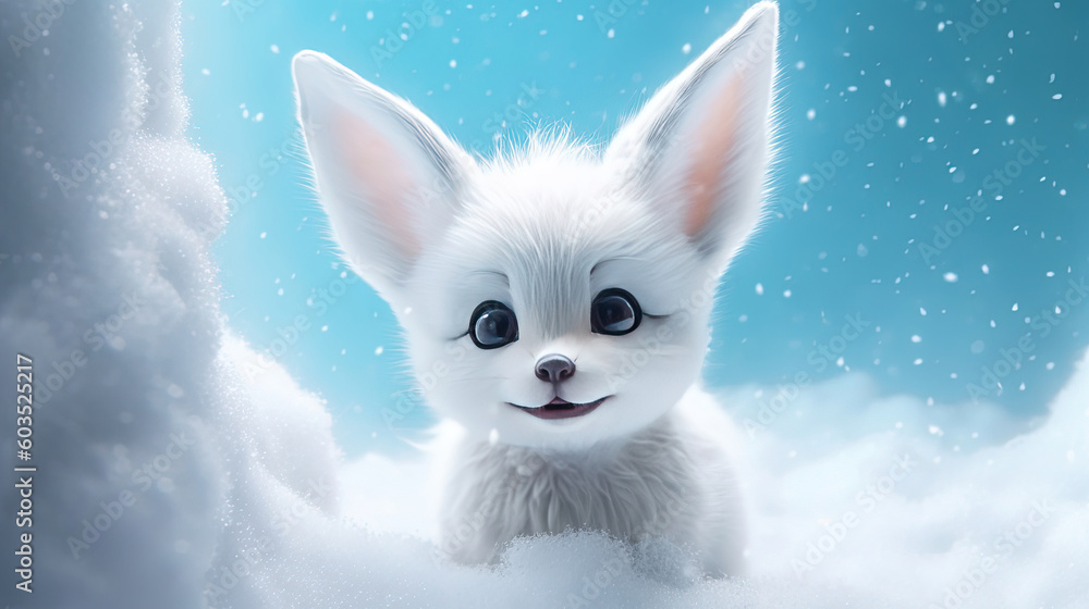 Cute fox with snowfall Cute fox with snowfall
