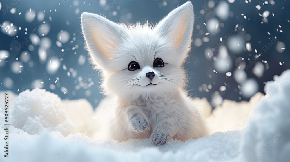 Cute fox with snowfall