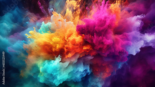 Fotografia, Obraz Splash of color paint, water or smoke on dark background, abstract pattern, generative AI