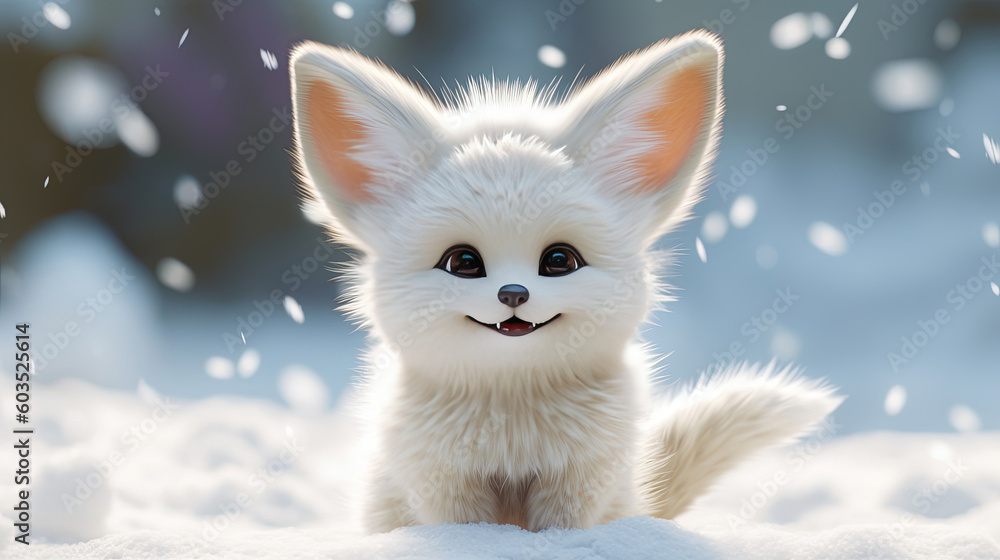 Fototapeta premium Cute fox with snowfall