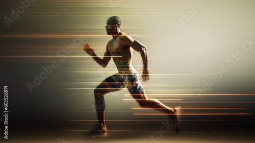 Silhouette of athlete running fast with blurred motion using generative AI