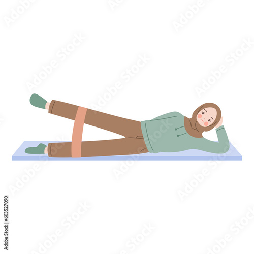 hijab woman exercising vector flat illustration