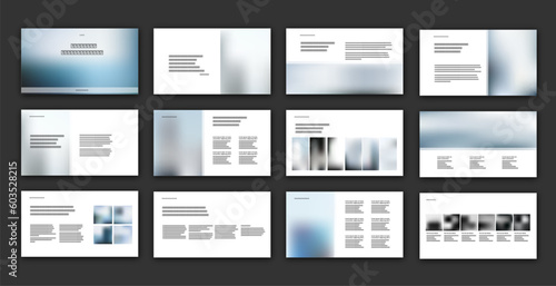 PowerPoint or Google Slides Presentation Template with 12 layouts for images with titles, paragraphs, bullets, and quotes