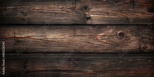 Wood planks texture background, old dark wooden wall in barn, generative AI.