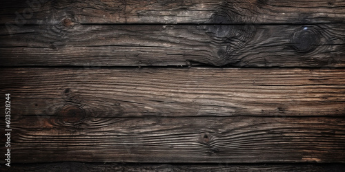 Old wood planks texture background, dark rustic wooden wall, generative AI
