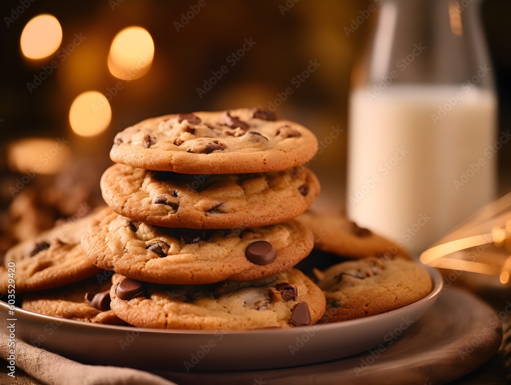 a glass of milk and many chocolate chip cookies. Generative AI a glass of milk and many chocolate chip cookies. Generative AI