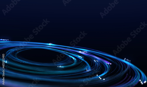 Digital Background featuring a Streaming Flow of Information through Optical Fibers of Digital Communication © OleCNX
