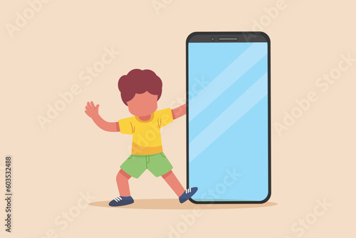 Happy people showing mobile phone screens. Holding smartphone. Smartphone concept. Colored flat graphic vector illustration isolated.